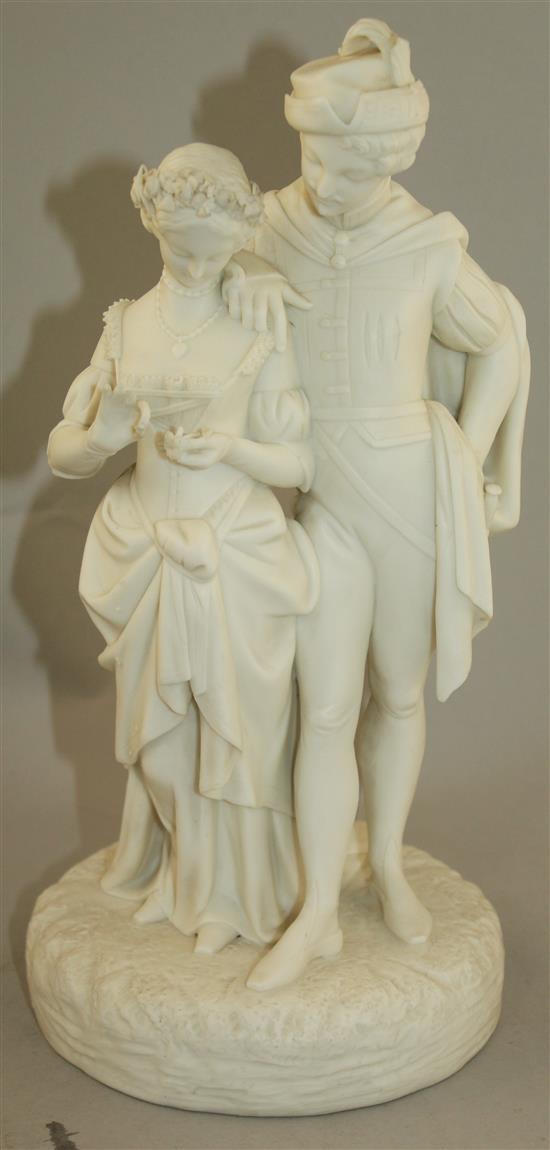 A Worcester, Kerr & Binns parian group of Faust and Margaret, third quarter of 19th century, 32.5cm, losses to three fingers